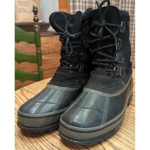 Men's 11 M BASS Duck Boots Black‎ Suede Leather & Rubber Waterproof Pre-Owned